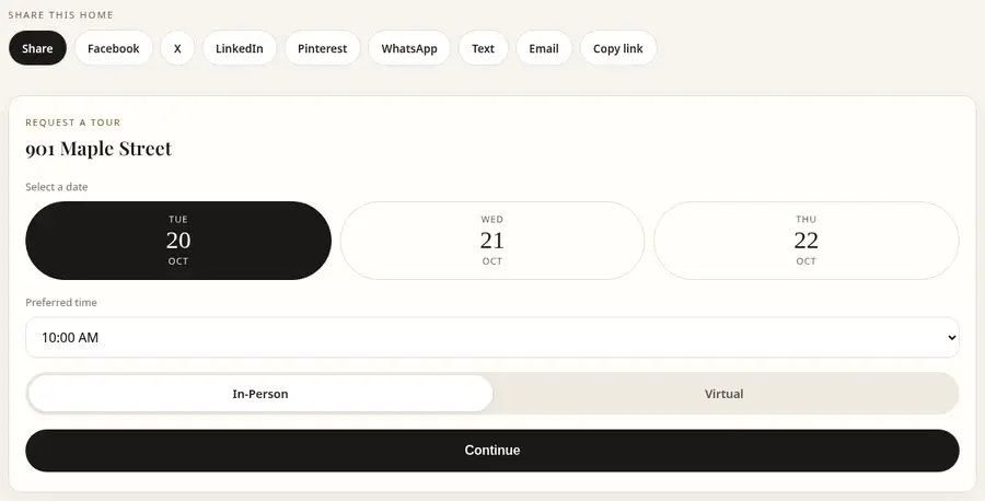 Tour form and map on a listing page